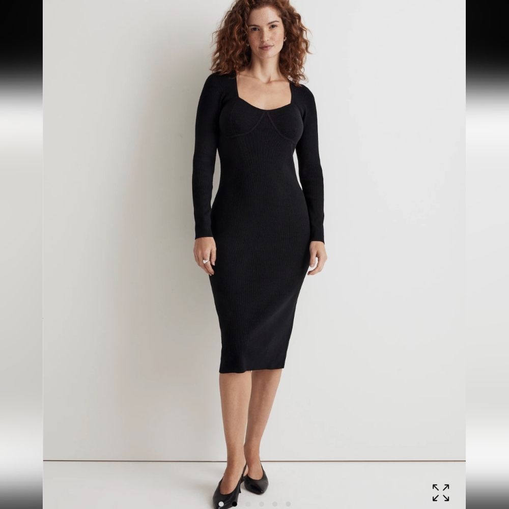 Madewell Long Sleeve Black Knit Midi Dress